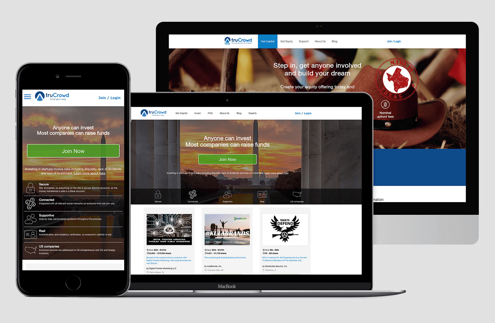 Equity Funding Web Platform - Web and Mobile Screens